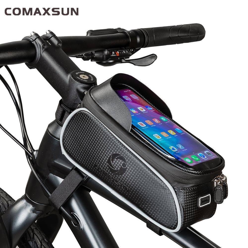 COMAXSUN Fahrradtasche Wasserdicht Vordere Fahrrad-Fahrradtasche 6,5 Zoll Handy Oberrohr Lenkertaschen Mountainbike