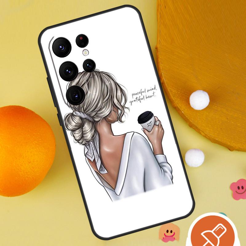 Princess Female Boss Coffee Case For Samsung Galaxy S25 Ultra S24 S23 S22 S21 Ultra S9 S10 S20 Plus S24 FE Funda Cover