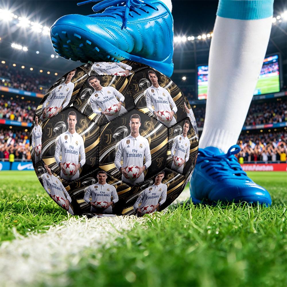 Cristiano Ronaldo Printed Size 5 Soccer Ball Wear Resistant Standard Adult Training Football Fan Gift for Indoor Outdoor Match Sports