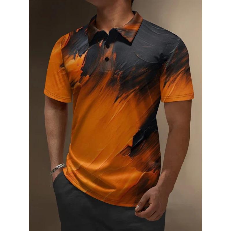 European and American New Men's 3D Printed Versatile Colorful Plant Short Sleeved Polo Shirt