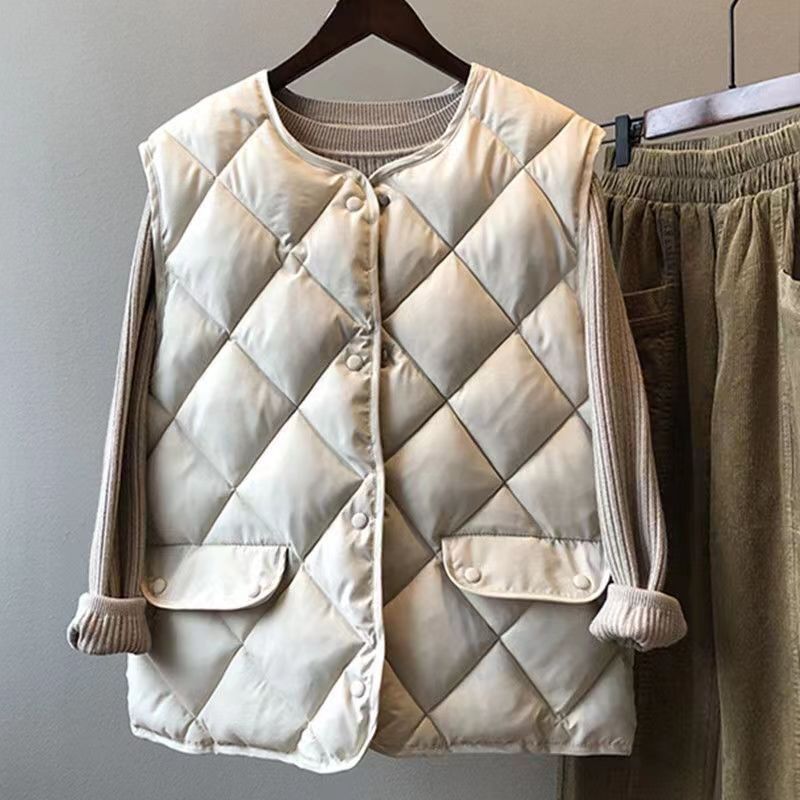 Autumn and Winter Cotton Jacket Women's Short Vest Diamond Grid Cotton Jacket Wear A Korean Style Versatile Vest with A Vest and Shoulder Over A Coat