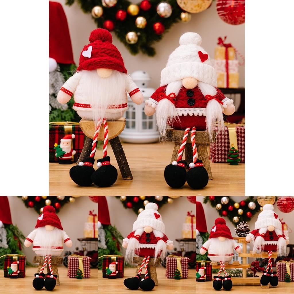 Adorable Christmas Gnome Doll With Heart Patch Hat And Playful Hanging Legs For Holiday Fun