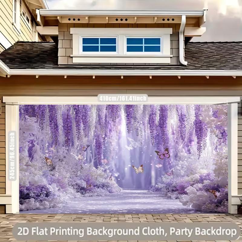 

2D Enchanted Wisteria Path Backdrop, Purple Floral Butterfly Background for Photo Booth 47.2x31.5inch/120*80cm