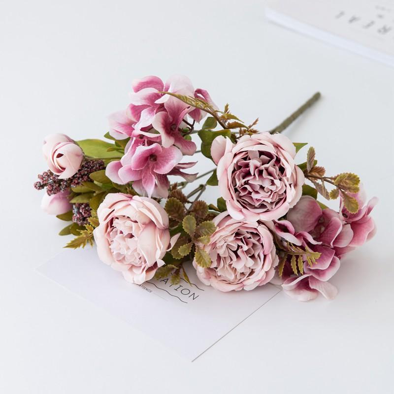 Künstliche Blumen Festival Girlande Hochzeit Garten Rosenknospe Bogen Künstliches Pfingstrosen Bouquet Brautvase Zimmer Heimdekoration Seidenhortensie