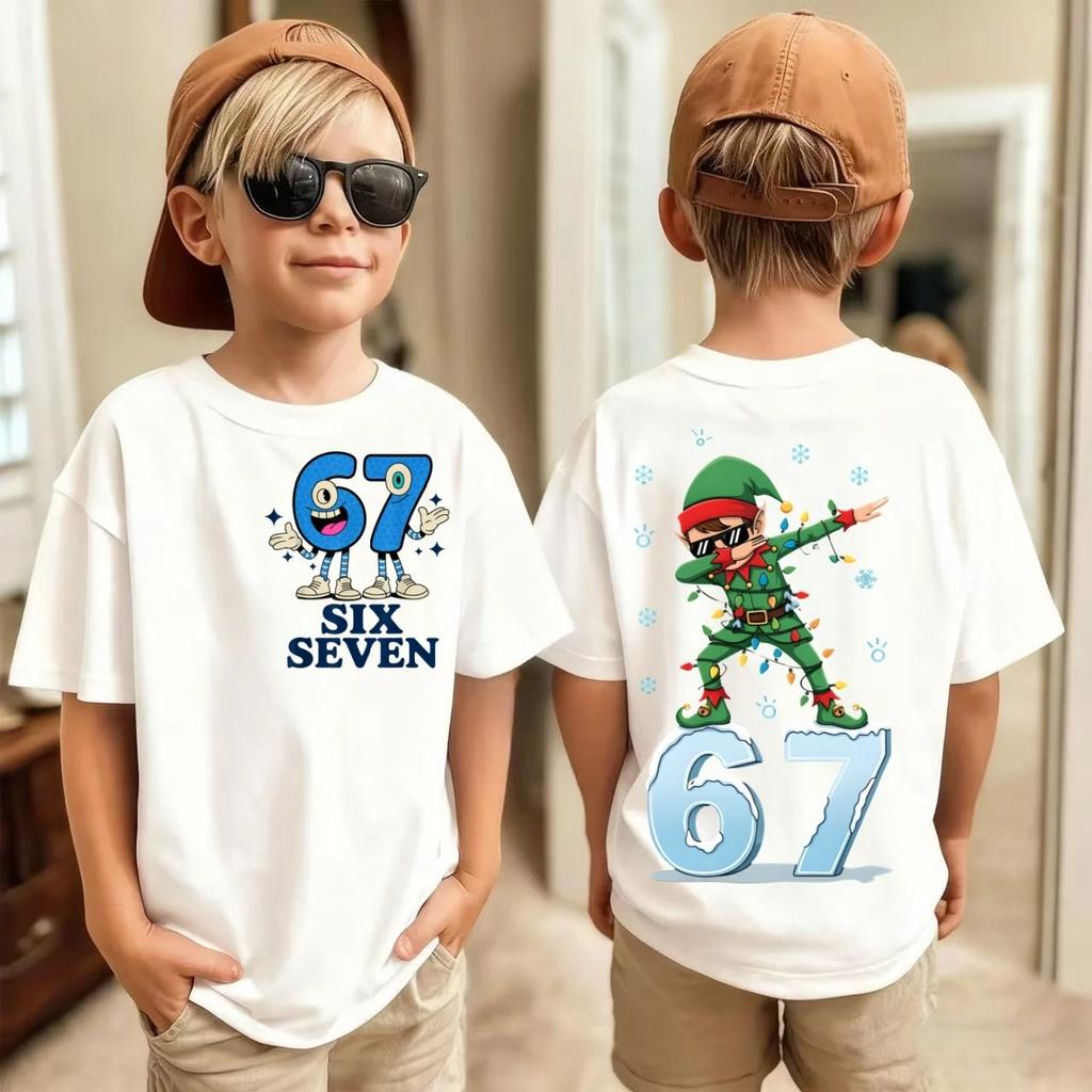 Six Seven Kids  Tees Tops Childrens Meme Crew Neck Cotton Short Sleeve T Shirt Funny 67 Brainrot Print TShirt for Boys Girls