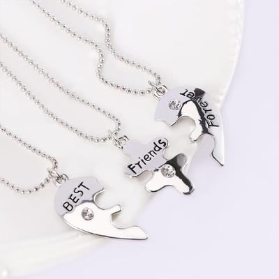 Forever Vintage Jewelry Crystal Friendship 3-delige set kettinghanger in hartvorm voor beste vrienden