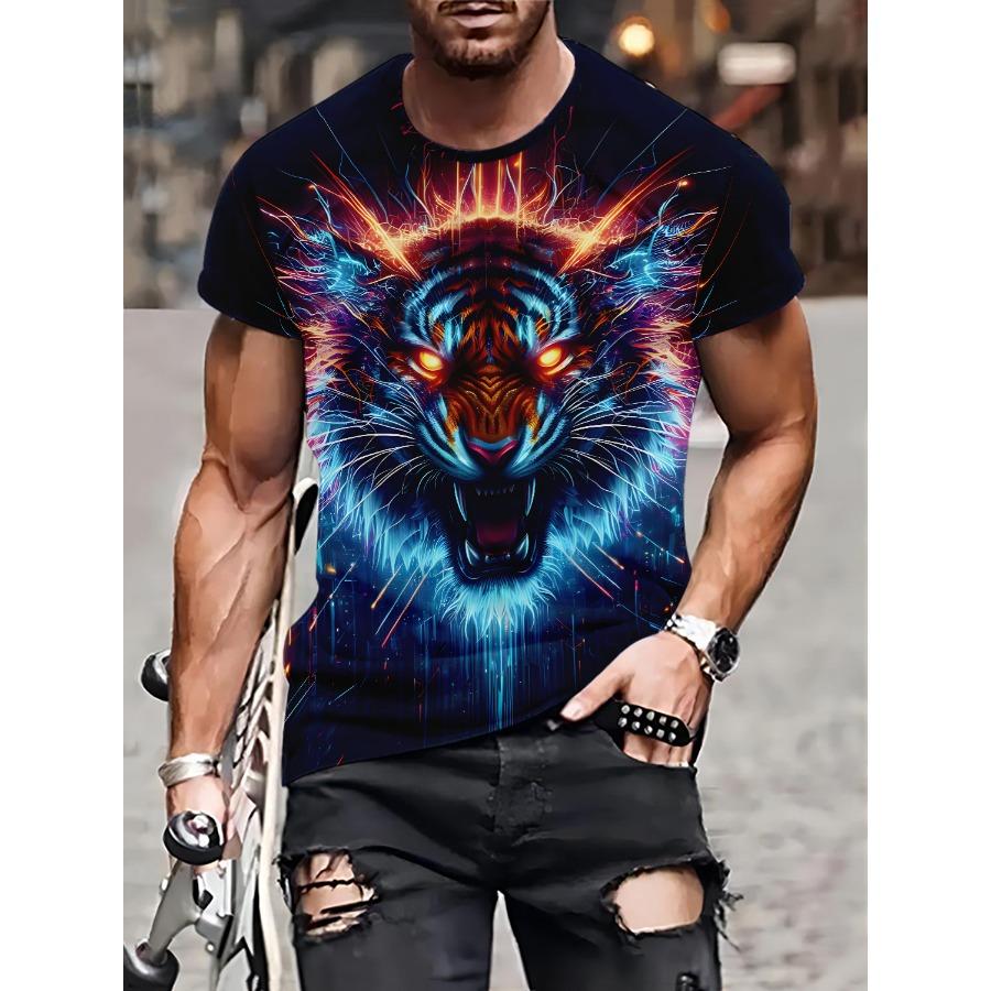 Tiger Pattern Tees Summer T Shirts Men Streetwear God Black 3D Print T Shirt Fashion O Neck Short Sleeve Tops