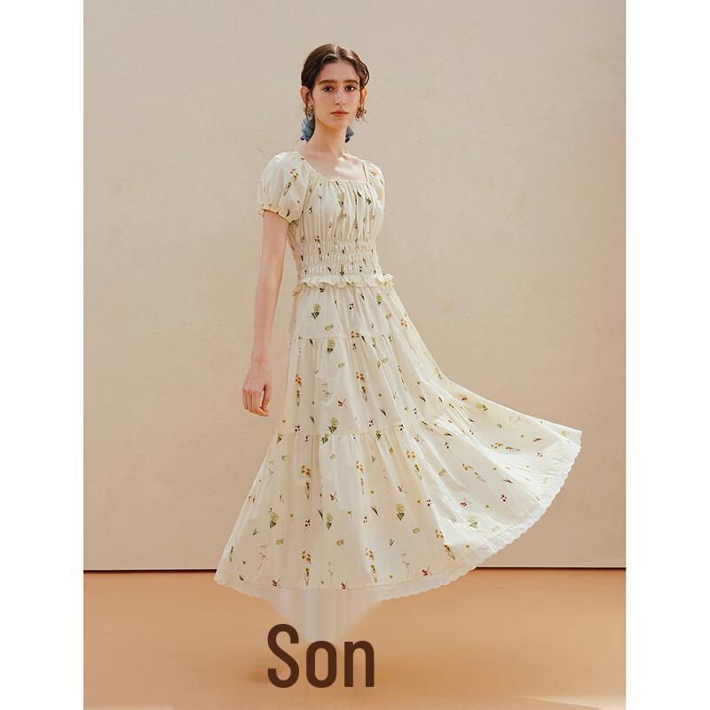 INMAN French Print Lace Puff Sleeve Dress