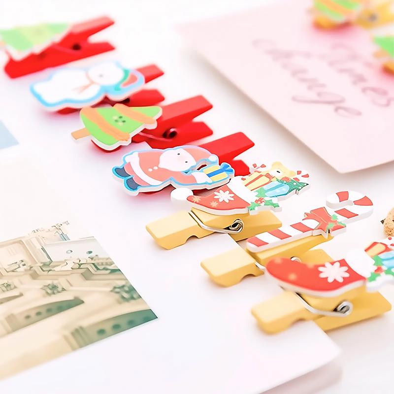 Cartoon Photo Display Decorated Odorless Christmas DIY Festive Atmosphere Gift Embellishment Wooden Clip Creative