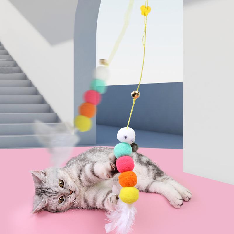 Interaktives Haustier Katze Spielzeug Lustiger Stab Kätzchen Selbst-hi Elastisches Seil Libellenform Feder Glocke Hängend Tür Necken Kätzchen Spielzeug