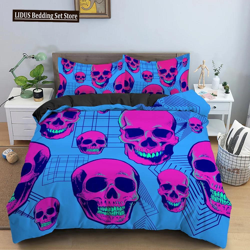 3D Skull Print Bedding Set Skeleton Down Duvet Cover Large Size Quilt 2/3 pcs Gemini Bedroom Decor