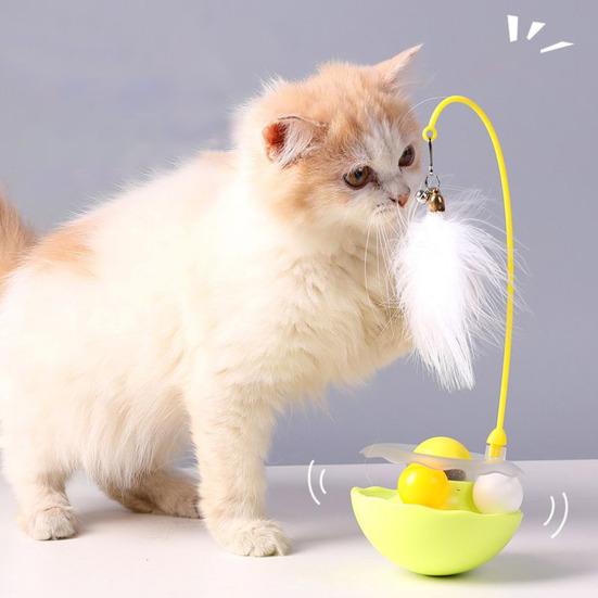 Rocking Cat Toy Interactive Cat Exercise Tumbler with Balls Feather Cat Teaser Stick with 2 Bells for Cat Mental Stimulation Anxiety Relief