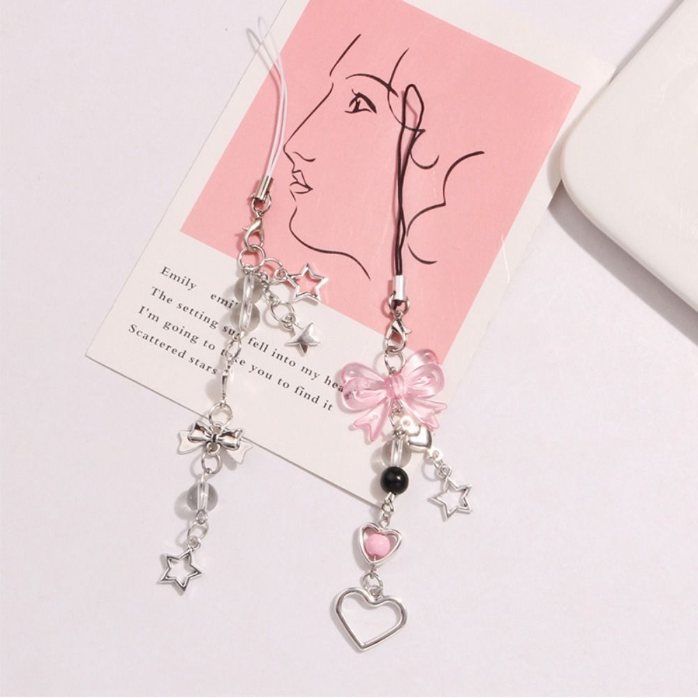 Bowknot Bead Phone Charm Strap Star Bowknot Beaded Cellphone Strap Mobile Phone Chain  Decoration