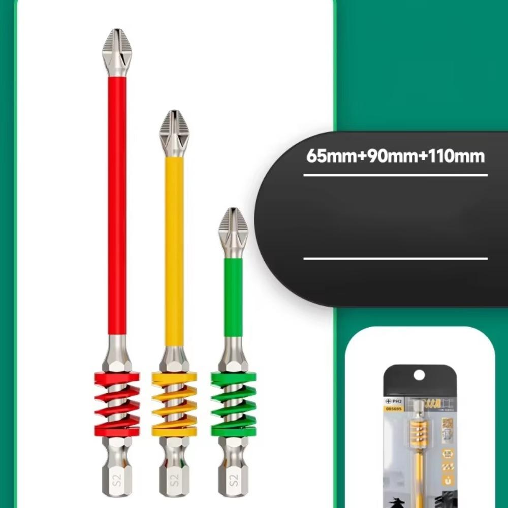 With Spring Anti-Slip Phillips Bit 65/90/110mm 1/4'' Hex Shank Impact-resistant Screwdriver Bits Magnetic High Hardness