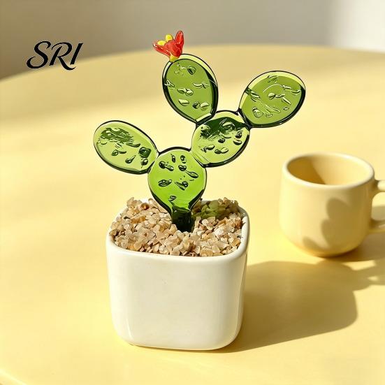 Small Desktop Ornament Mini Glass Planter Ornaments Exquisite Craftsmanship Bright Colorful Handmade Office Desk Decoration Texture for Bedroom Living
