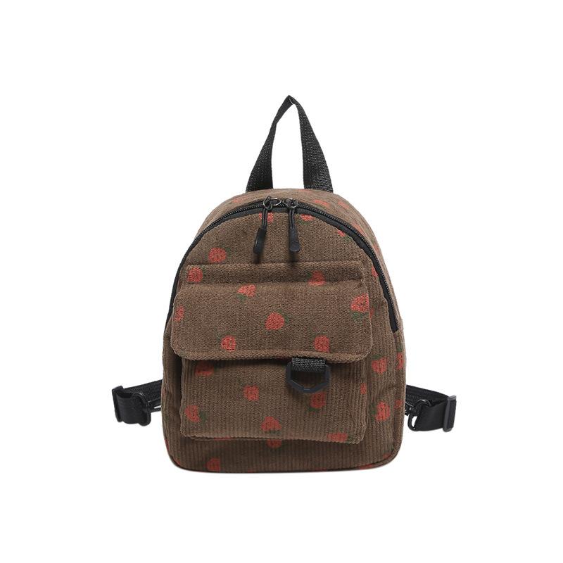 Новый маленький свежий рюкзак с принтом клубники, высокая стоимость, вельветовый, студенческий, для девушки в стиле Фэнсэн, дорожная сумка No pendant коричневый