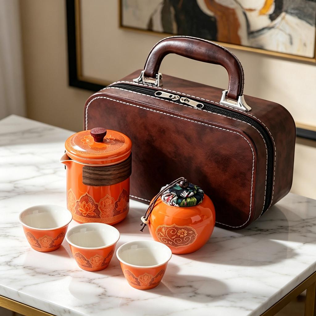 Portable Travel Tea Set Outdoor Kung Fu Ceramic Kuaike Cup One Pot Three Cups Business Event Gifts