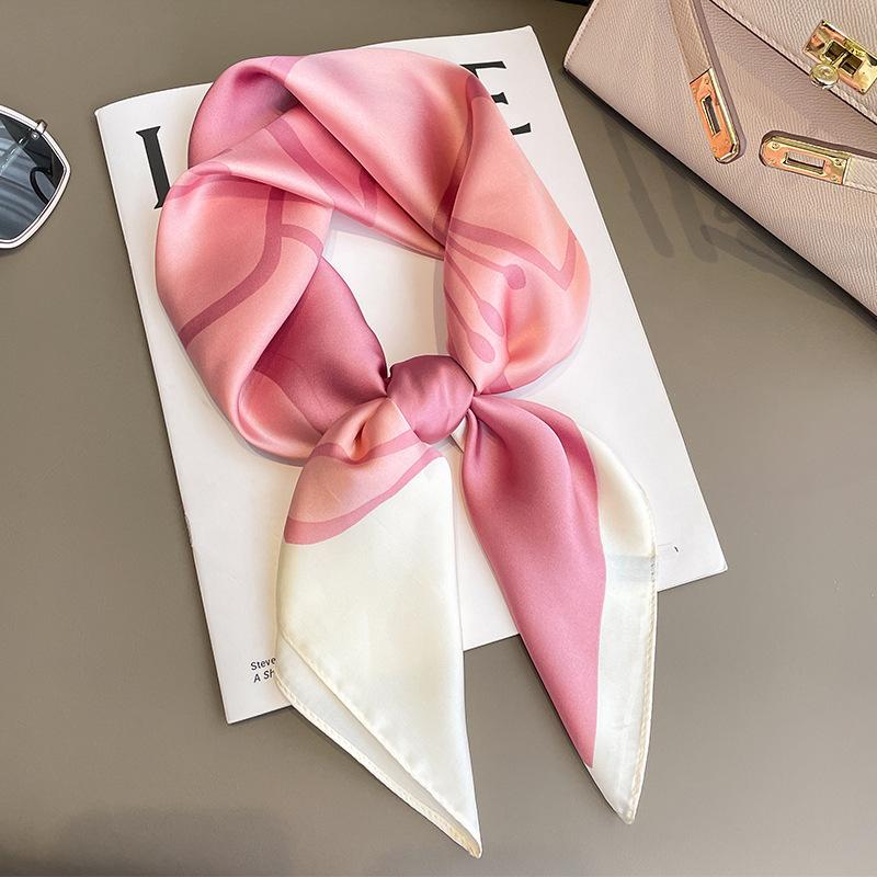 Elegance Pink Silk Feeling Square Scarf Women Print Satin Neckerchief Spring Hair Band Foulard Bandana Echarpe Tie Shawl Wraps