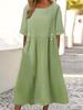 Round Neck Dress-up Breathable Cotton Linen Women Dress Streetwear Lady