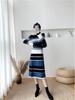 2025 Herbst/Winter Hepburn-Stil Gestreiftes Strick-Bodycon-Kleid für Damen