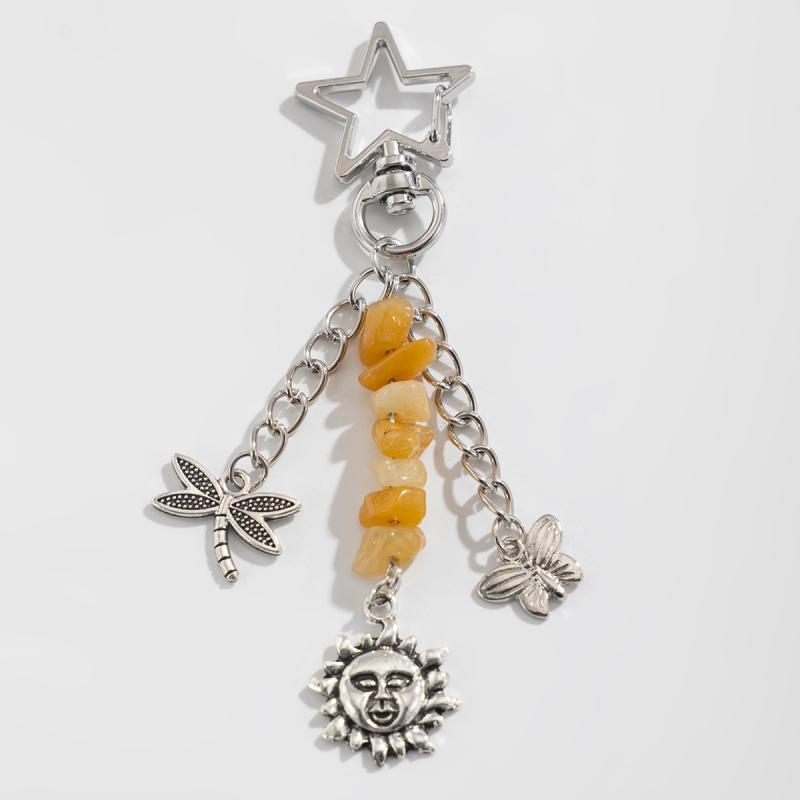 Y2K Exquisite Stylish Stars Sun Moon Key Chains For Women Glass Bead Stone Bags Key Rings Accessories Couple Keychains Jewelry