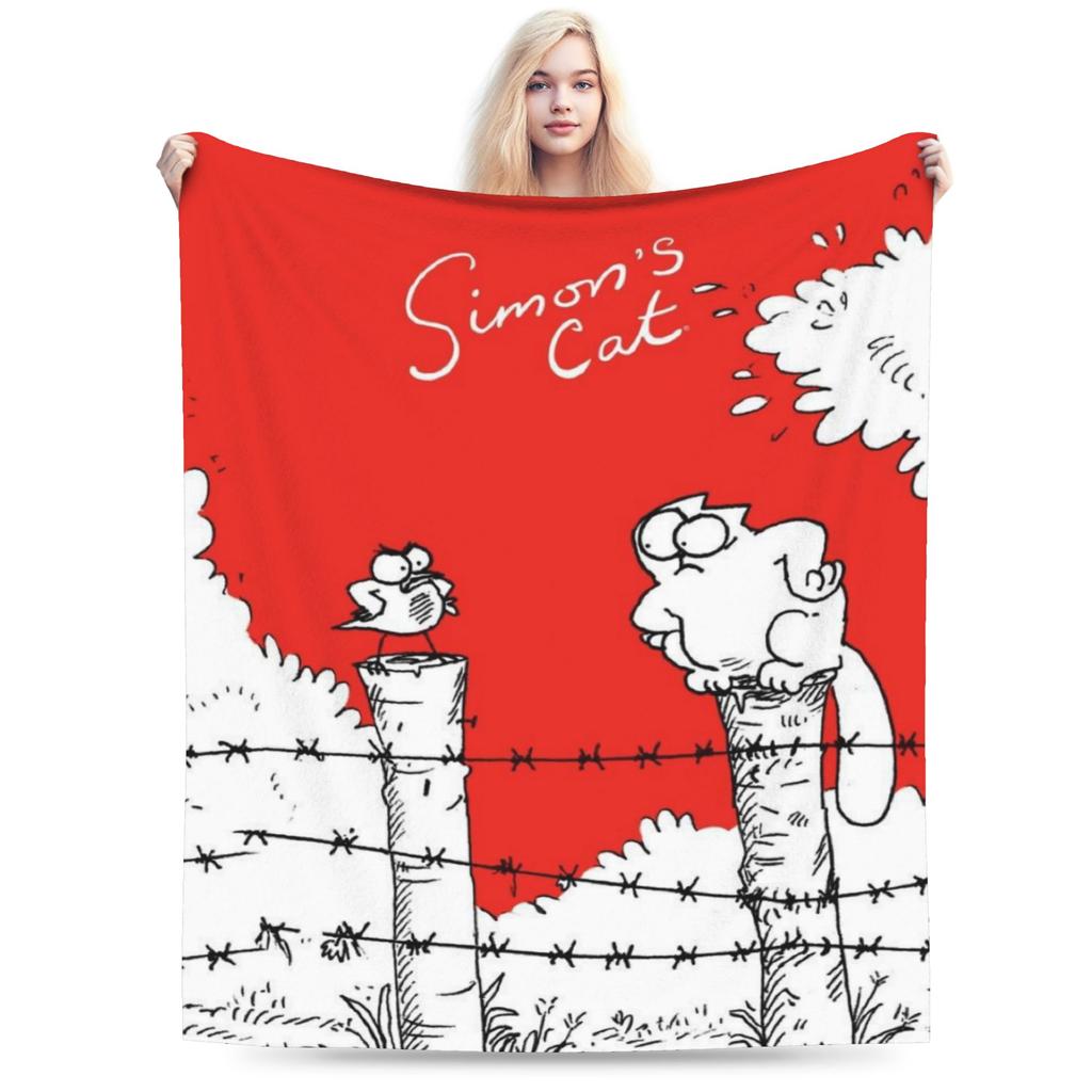 Comfortable Simons Cartoon Cat Cats Blanket Stuff Bed Decorative Throw Blanket Soft Flannel for Bedroom