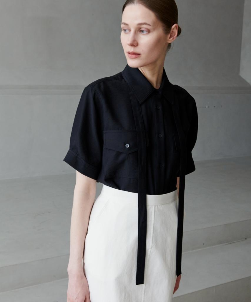 Owaiwai Pocket Tie Shirt Blouse_Black