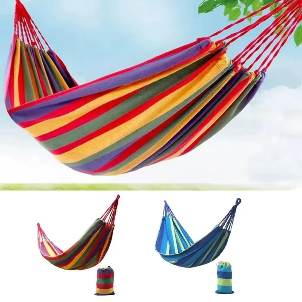 1 Pcs Thick Canvas Hammock Double Hammock Outdoor Camping Backpackaging Leisure Swing Portable Hanging Bed Wooden Stick Hammock