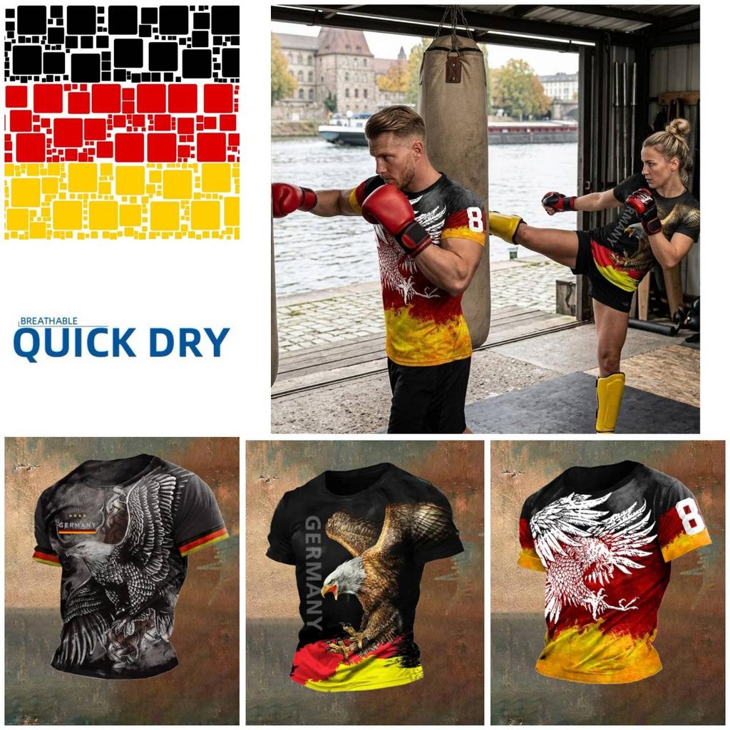 Vintage Deutschland Germany Eagle 3D Print National Flag Unisex Men Women MMA Kick Boxing Muay Thai T Shirt Quick Dry Short Sleeve Streetwear Retro