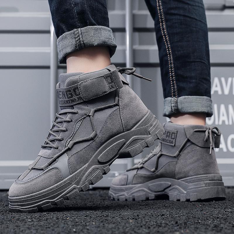Mens Platform Boots Desert Boots New Comfortable Non-slip Hiking Shoe High Top All-match Work Boots Bota Masculina