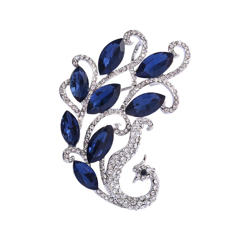 Korean Blue Crystal Phoenix Brooch: Women's Alloy Rhinestone Pin Accessory