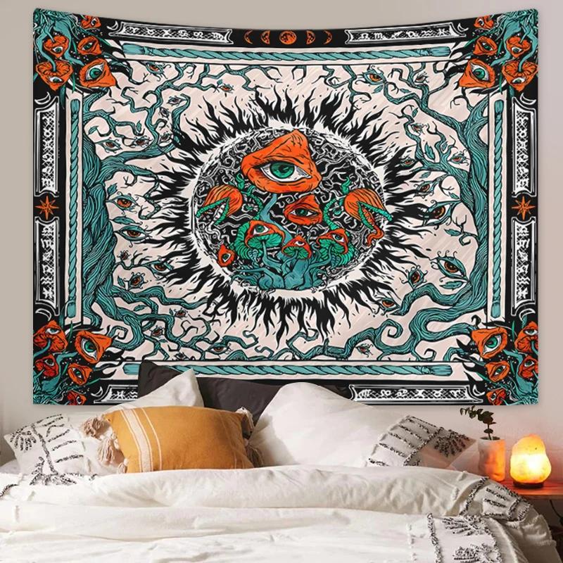 Bohemian Hippie Psychedelic Eye Wall Hanging Marine Life Mandala Tapestry Home Decor for Bedrooms & Dorm Rooms