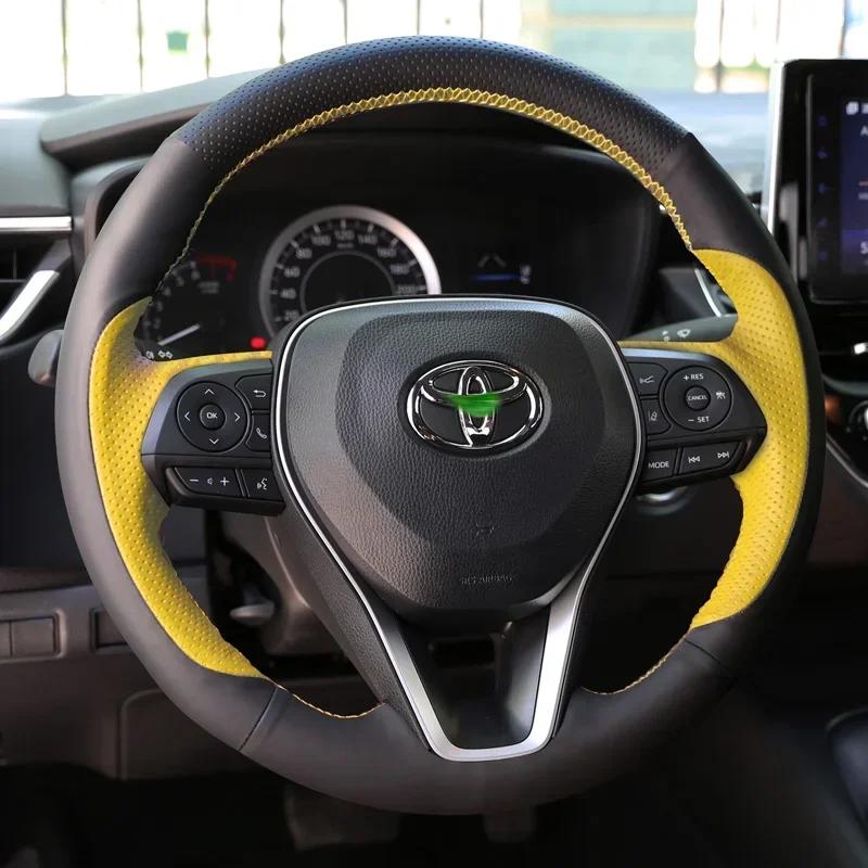 

Customized Hand Sewing Car Steering Wheel Cover for Toyota Camry Avalon Corolla Highlander Wildlander Leather Car Accessories жовтий