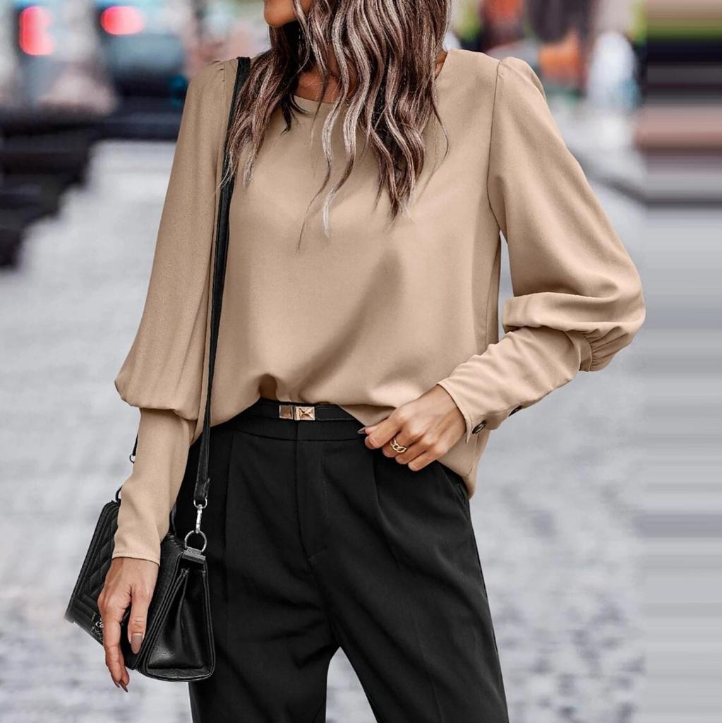 Women's ,color Casual And Versatile Round Neck Stylish Shirt Top