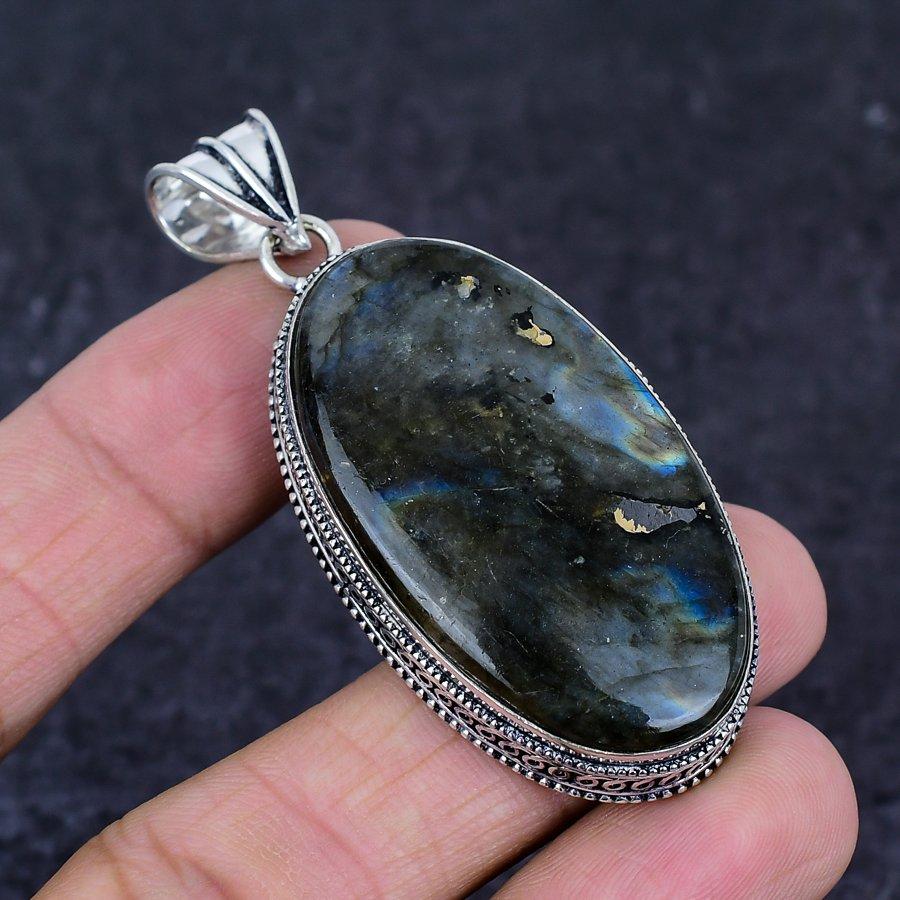 Labradorit Edelstein 925 Sterlingsilber Schmuck Anhänger 2,56"