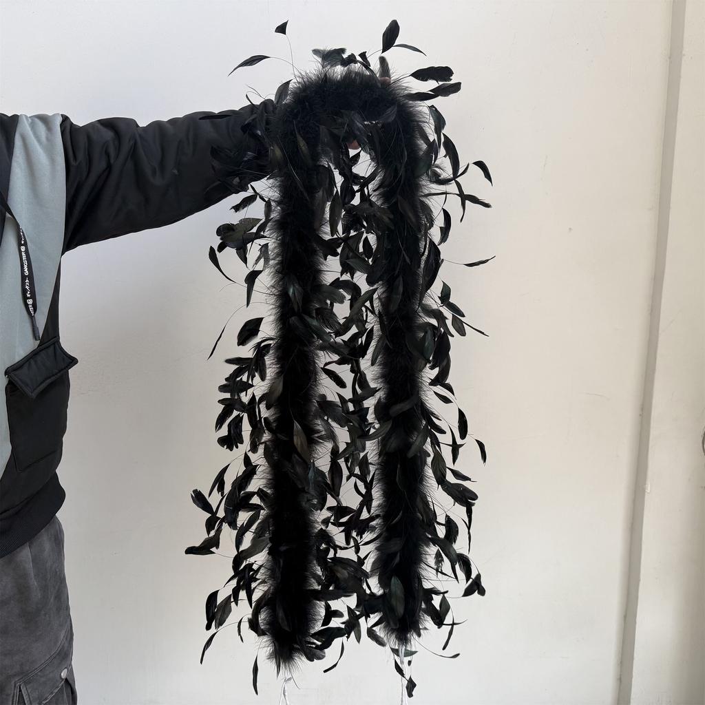 DIY 2M Black White Turkey Marabou Feather Boa with Chicken Feathers Natural Plume Shawl for Wedding Dress Stage Decoration