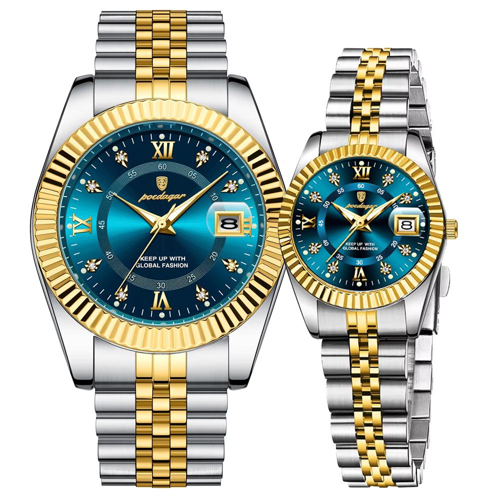 POEDAGAR Top Luxury Couple s Watches Luminous Date Classic Watches Quartz Stainless Steel Couple Watch Lovers Set+Box