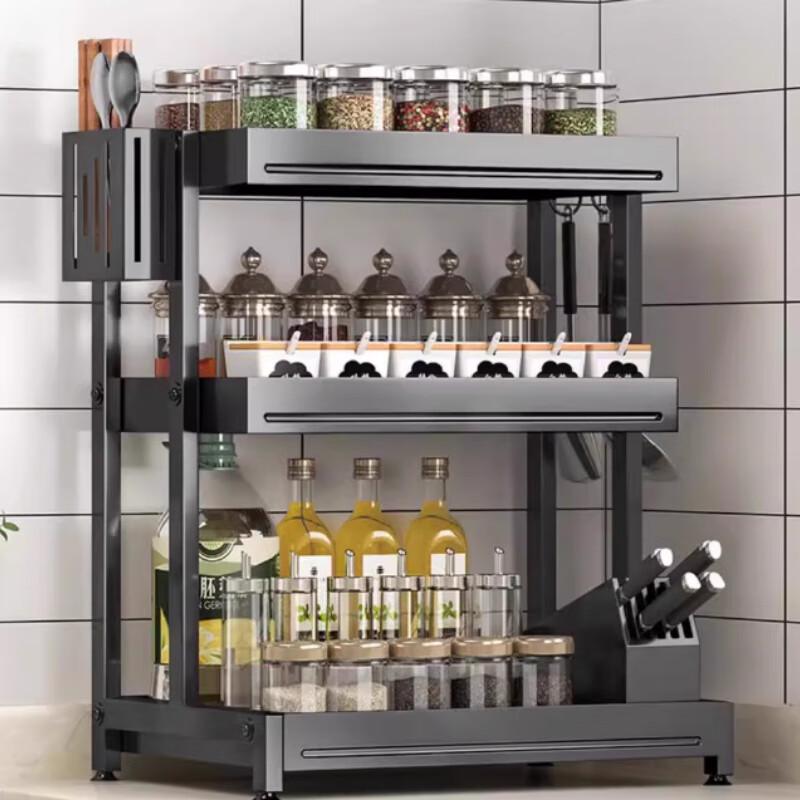 BieYing Black 3-Tier Kitchen Countertop Organizer Rack