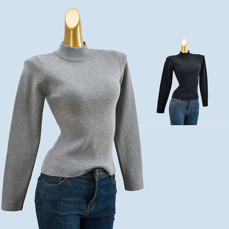 Core-Spun Yarn Soft Glutinous Knitting Mock Neck Sweater Women's Autumn and Winter Pure Color Minimalist Slim Fit Inner Wear Long Sleeves Tops