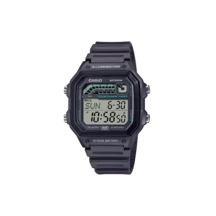 Casio 100M Waterproof Casual Fashion Quartz Movement Resin Strap Watch Unisex Watches Black WS-1600H-8A Black Strap