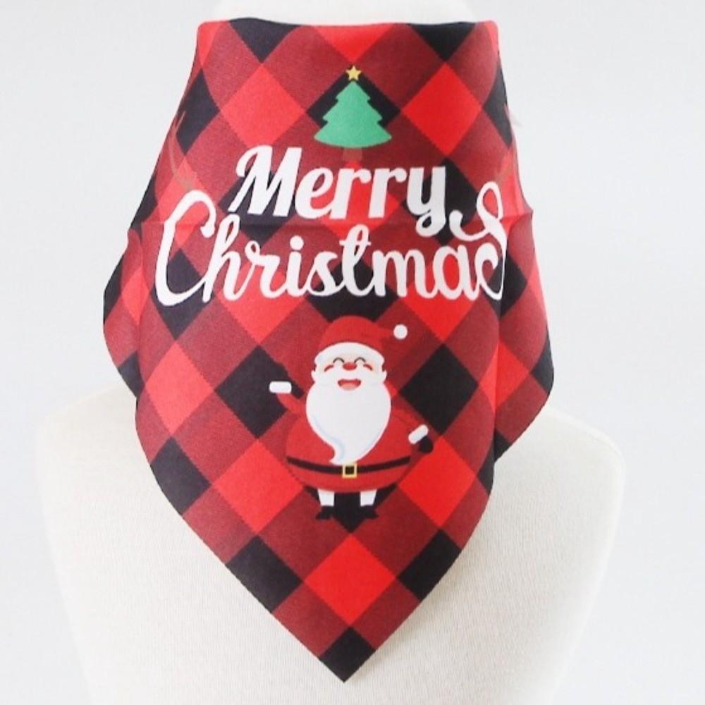 Red Green Grid Christmas Dog Scarf Adjustable Snowman Dog Saliva Towel Santa Claus Triangle Bandana Merry Christmas Decoration