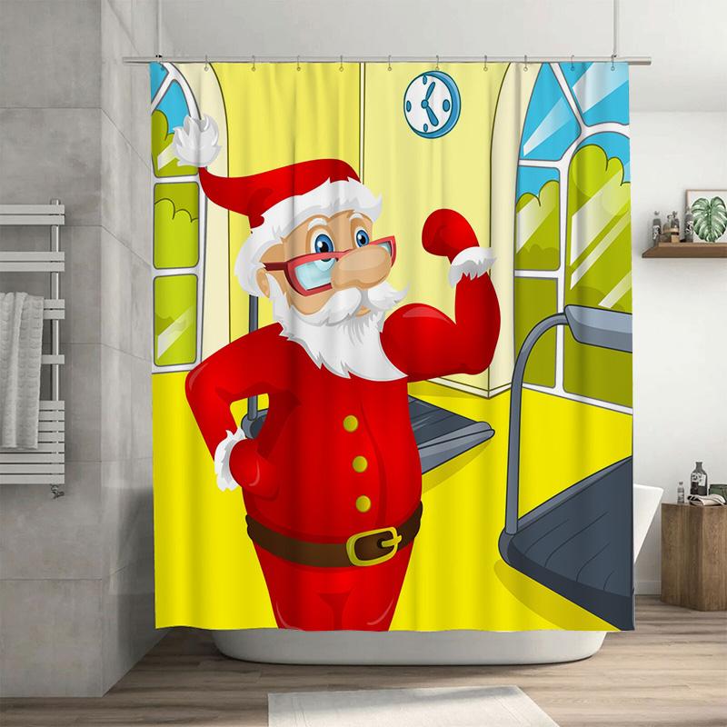 

Tu Charming Santa Claus Shower Curtain Festive Holiday Bathroom Decor Waterproof Fabric Christmas Themed Backdrop For Home W60H190(CM)-1 Pcs