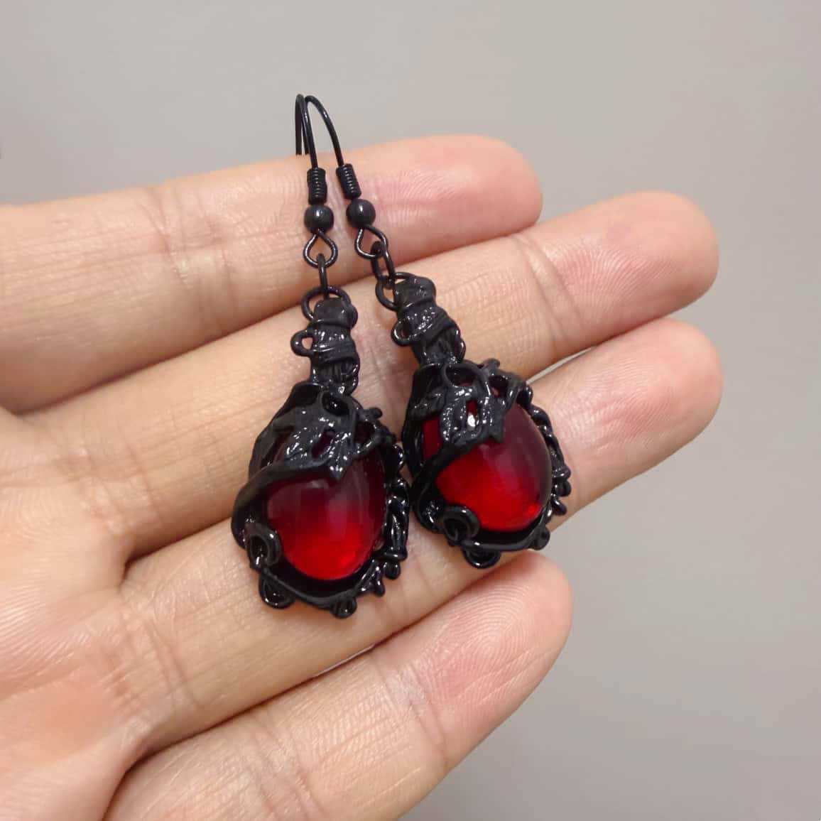 

Gothic Retro Black Vine Wrapped Red Gemstone Blue Purple Aurora Dangle Earrings for Women Halloween Party Witch Jewelry Gifts