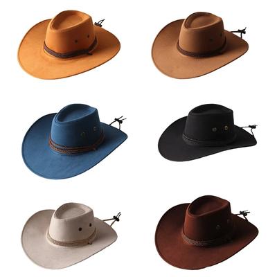 Vintage Western Cowboyhut Einfarbig Beckenhut Breitkrempig Jazzhut Outdoor Sonnenschutz für Wandern Camping Reiten