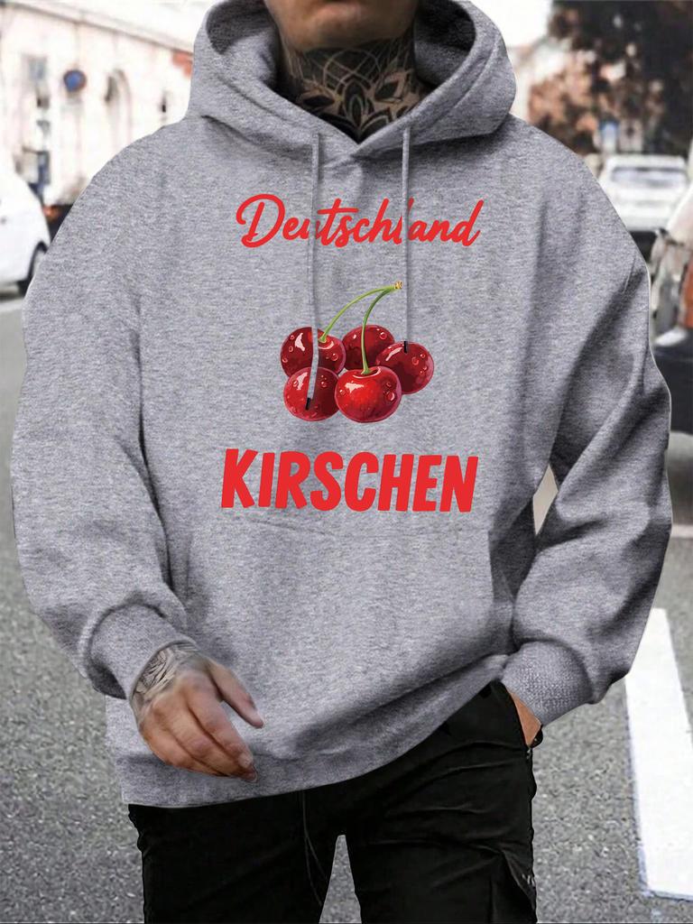 Deutschland Kirschen Kirsche Frisches Obst Druck Herren Hoodie Weiche Mehrfarbige Hoodies Lässig All-Match Streetwear Lockerer Fleece Hoodie