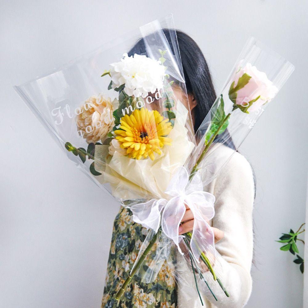 50Pcs Transparent Flower Wrapping Bag Waterproof Floral Wrappers  Wedding Party Decoration