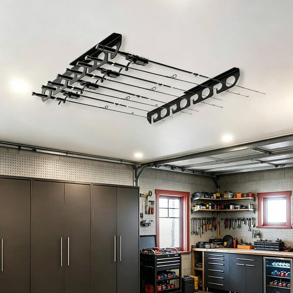 WallInstalled Fishing Rod Rack Acrylic Pole Storage Organizer Black Wall Mount for