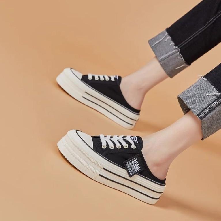 Classic platform canvas shoes women's spring and summer 2025 new thin breathable explosive muffin casual shoes heightening white shoes