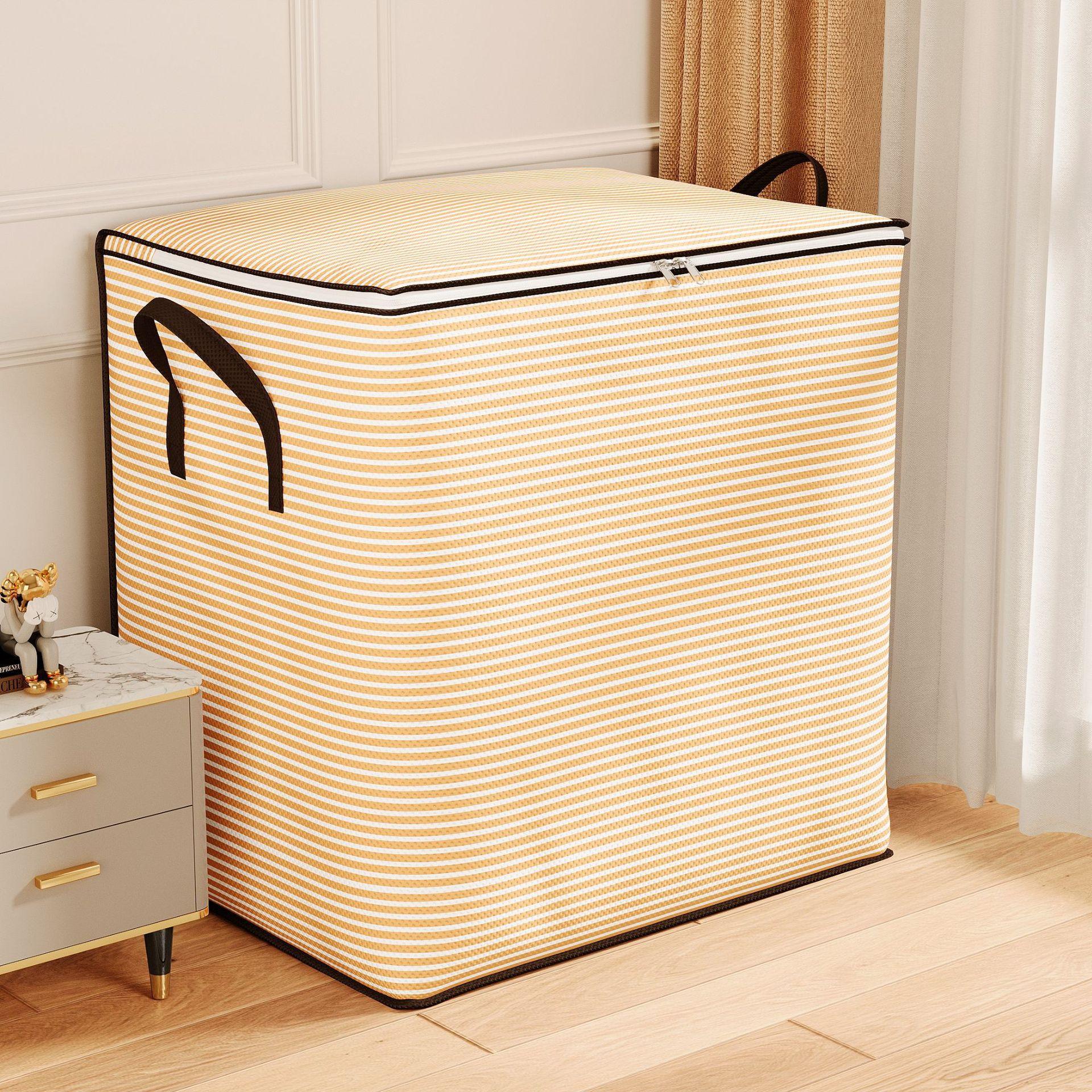 

100L Large Capacity Stripe Storage Bag Foldable Luggage Bag Moisture-Proof Clothes Organizer with Double Zipper and Handles