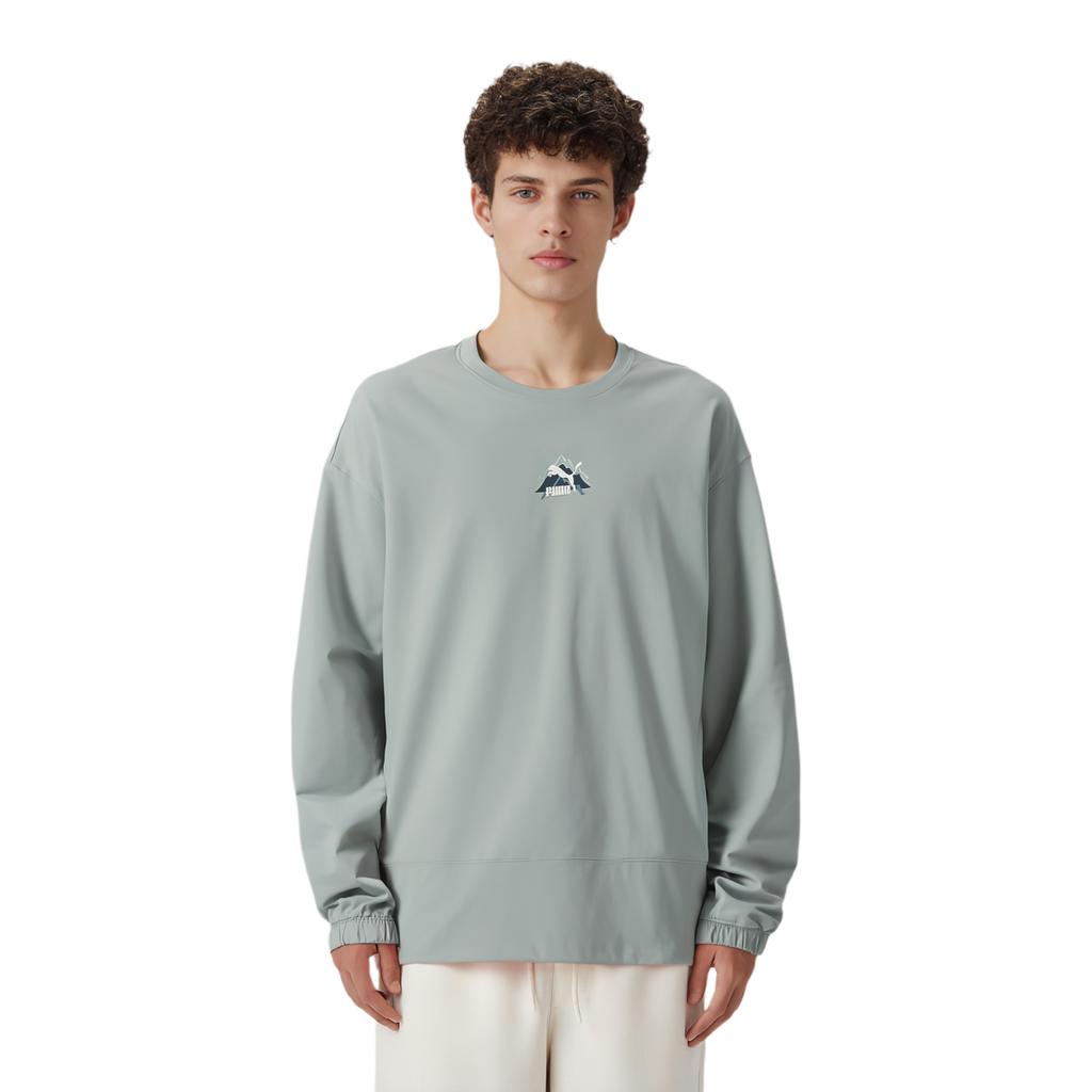 Puma Logo Print Crew Neck Long Sleeve Sweatshirt Men sweatshirt Gray 537391-80